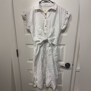 Anthropologie Maeve Womens Elspeth Linen Button Up Shirtdress in White Size 4